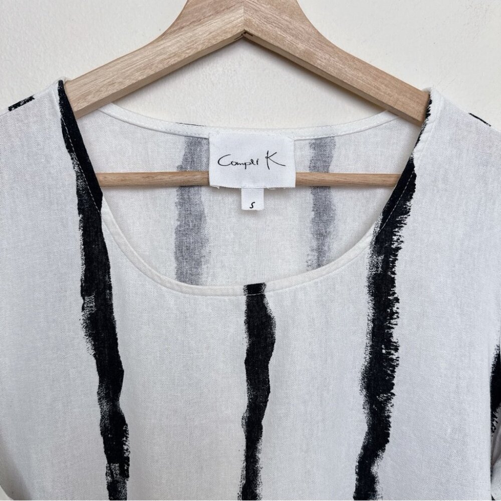 Compli K Womens Small Linen Striped Short Sleeve Lagenlook Patch Pocket Top - Picture 8 of 13
